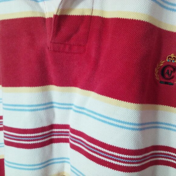 Vintage 80s Alexander Julian Colours Polo Rugby Top -M Bold Striped 1/4 Buttons - Picture 10 of 13